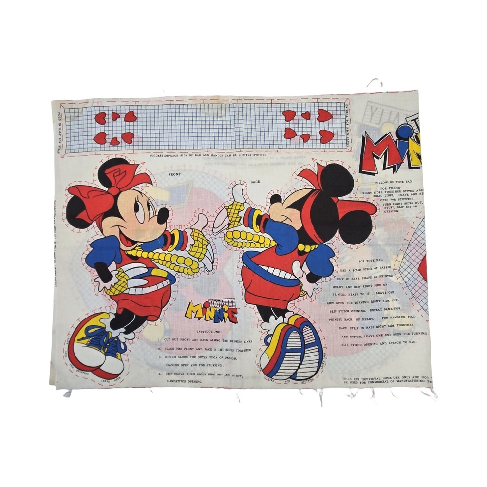 Vintage 80s Disney Totally Minnie Mouse Cut and Sew Fabric Pillow Tote Panel